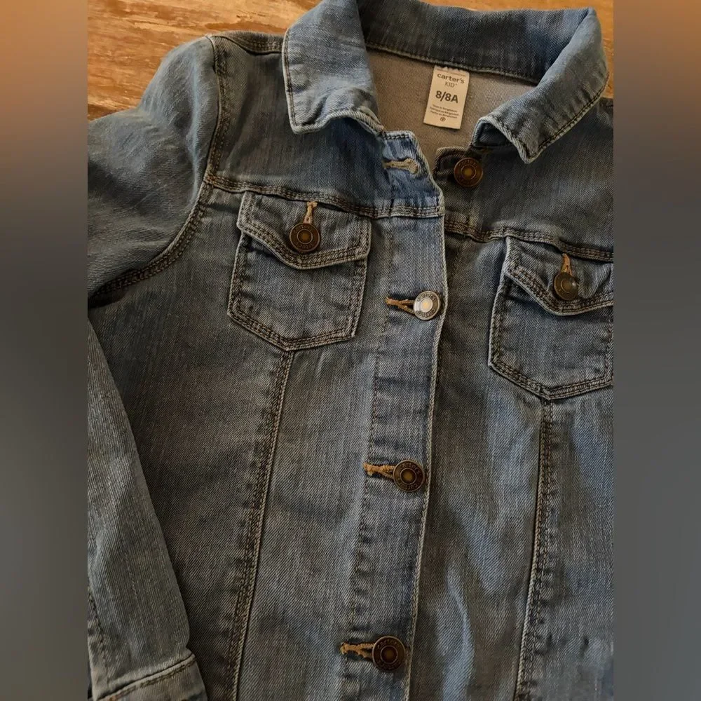 Carter's Denim Jean Jacket‎ Kids Size 8 Light Blue Classic Unisex Fall Layer